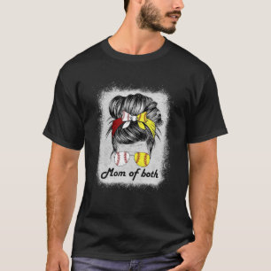 Blekt Mamma i båda Messy Bun Softball Mamma Mor T Shirt