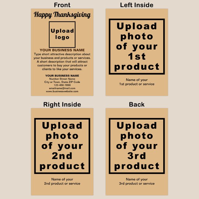 Blekt mappad Helgdag för Business Thanksgiving Lig Helgkort (Light brown folded holiday card for Thanksgiving with your business brand and products or services.)