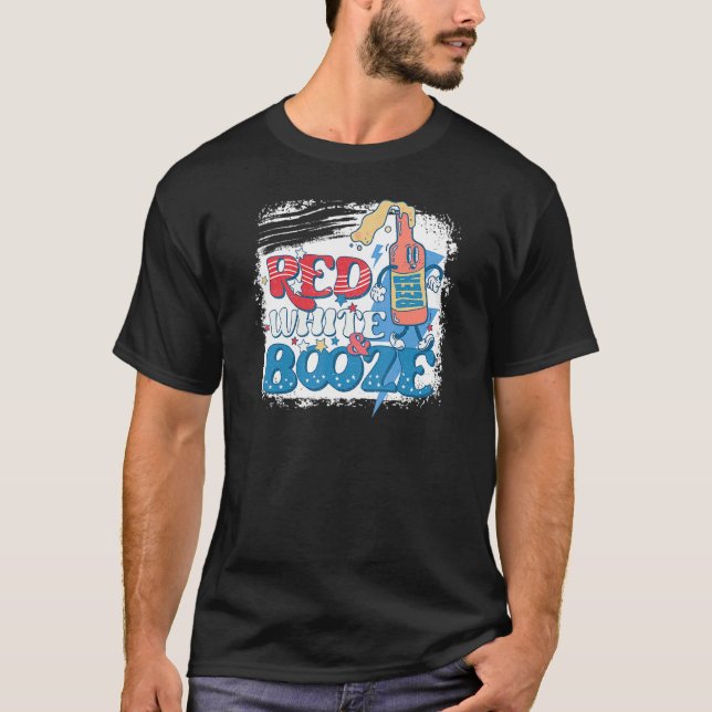 Blekt röd vit och Sprit amerika Flagga 4:e av T Shirt (Framsida)