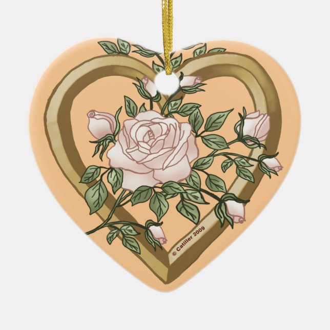 Blekt Rosa Avfasat Hjärtornament Julgransprydnad Keramik (Framsidan)