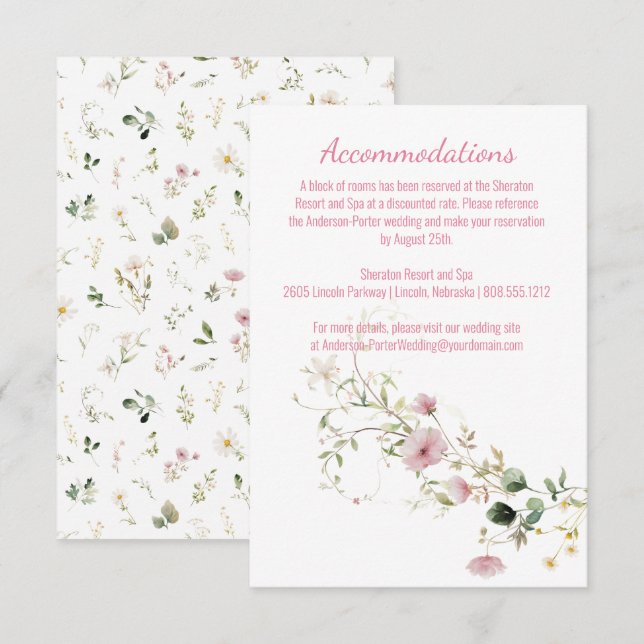 Blekt Rosa Blommig Kuvert Tilläggskort (Fram/baksida)