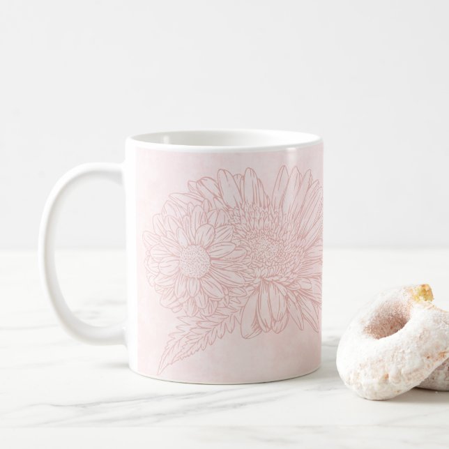Blekt Rosa Grunge med Namn och Krysantemum Kaffemugg (Med munk)