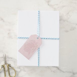 Blekt Rosa Grunge med Namn och Krysantemum Presentetikett