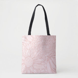 Blekt Rosa Grunge med Namn och Krysantemum Tygkasse