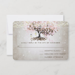 Blekt Rosa Hjärtblad Bröllop RSVP OSA Kort
