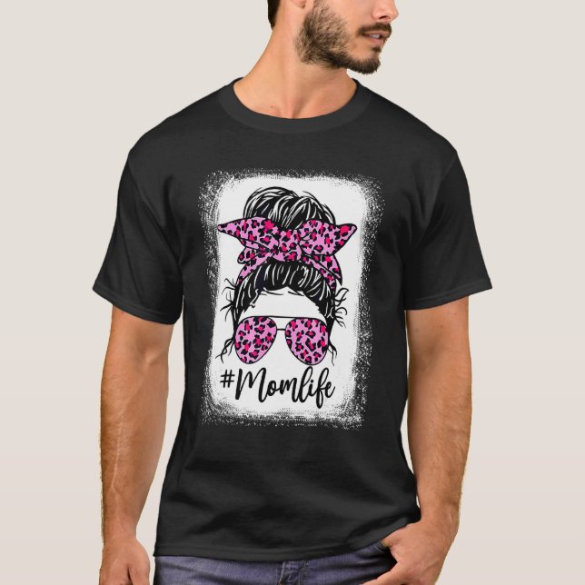Blekt Rosa Leopard Mamma Life Mors dag T Shirt (Framsida)