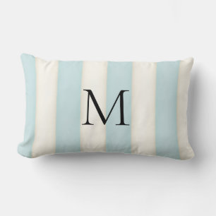 Blekt rosa och antika vita ränder monogram lumbarkudde