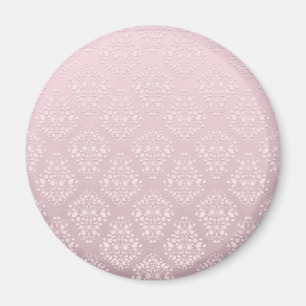 Blekt rosa och vitt vintage damastmönster magnet