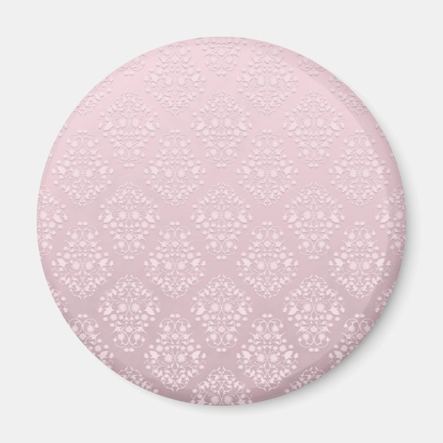 Blekt rosa och vitt vintage damastmönster magnet (Framsidan)
