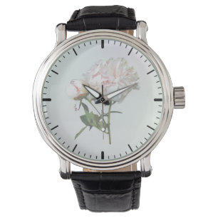 Blekt rosa peon och knopp armbandsur