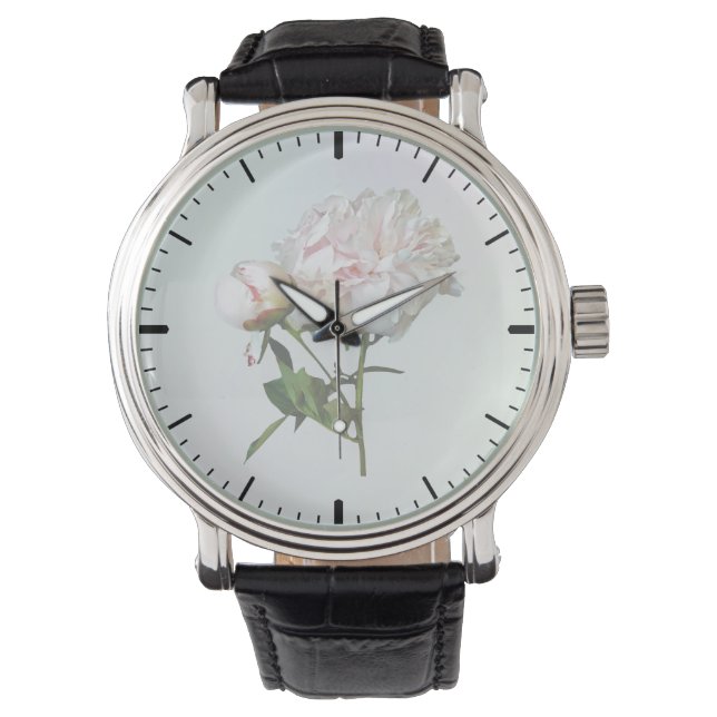 Blekt rosa peon och knopp armbandsur (Framsida)
