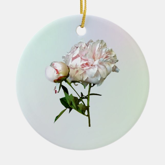 Blekt rosa peon och knopp julgransprydnad keramik (Framsidan)