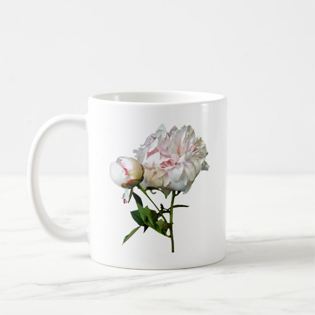 Blekt rosa peon och knopp kaffemugg (Vänster)
