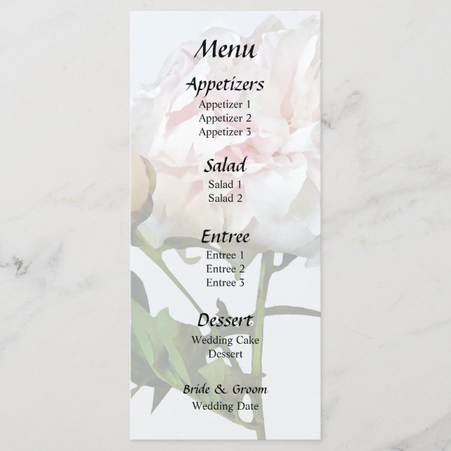 Blekt Rosa Peony och Knopp Meny (Framsida)