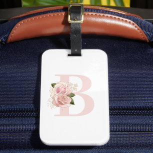 Blekt Roséguld Blommönstrad Monogram Bagagebricka