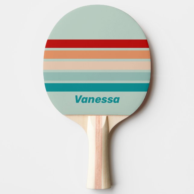 Blekt sjöglas tvärsrandigt med namn pingisracket (Framsidan)