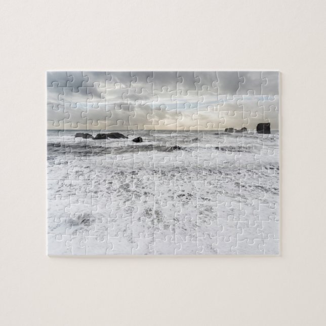 Blekt skummande havslandskap, Island Pussel (Horisontell)