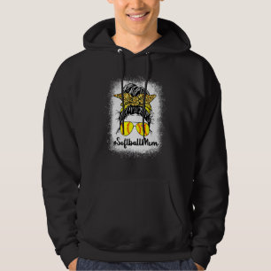 Blekt softball Mamma Life med leopard och Messy Hoodie