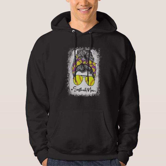 Blekt softball Mamma Life med leopard och Messy Hoodie (Framsida)