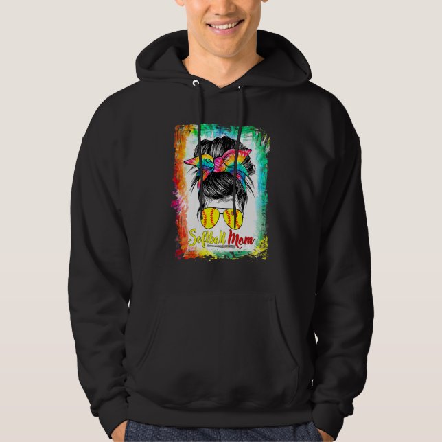 Blekt softball Mamma Life med leopard och Messy Hoodie (Framsida)