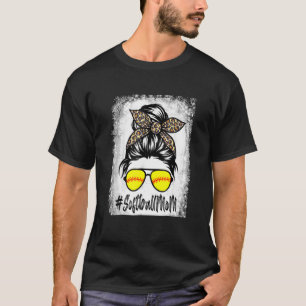 Blekt softball Mamma Life med leopard och Messy T Shirt