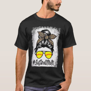 Blekt softball Mamma Life med leopard och Messy T Shirt
