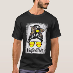 Blekt softball Mamma Life med leopard och Messy T Shirt
