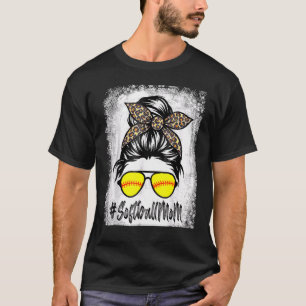 Blekt softball Mamma Life med leopard och Messy T Shirt