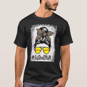 Blekt softball Mamma Life med leopard och Messy T Shirt