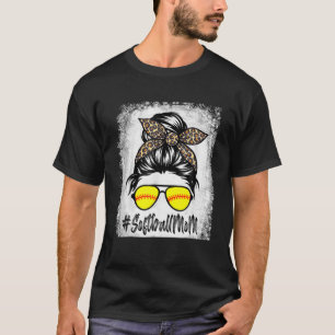 Blekt softball Mamma Life med leopard och Messy T Shirt