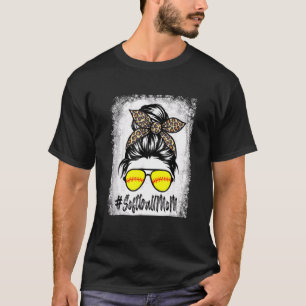 Blekt softball Mamma Life med leopard och Messy T Shirt