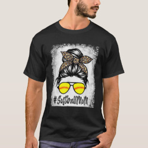 Blekt softball Mamma Life med leopard och Messy T Shirt