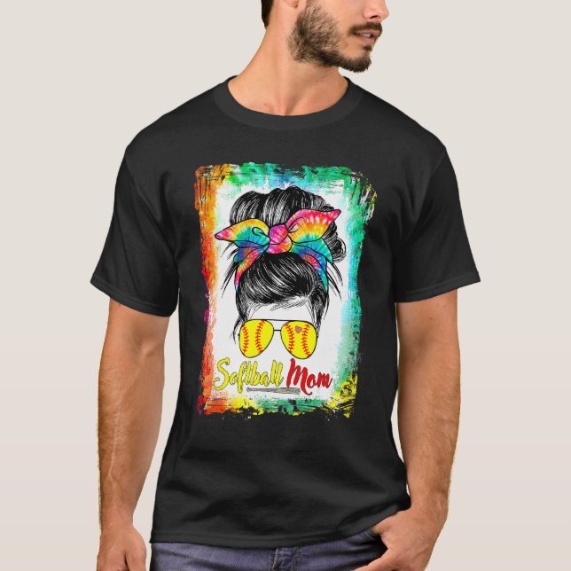 Blekt softball Mamma Life med leopard och Messy T Shirt (Framsida)