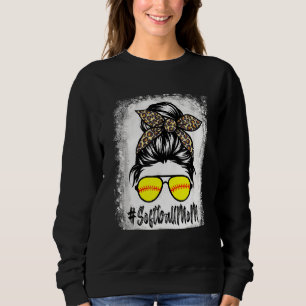 Blekt softball Mamma Life med leopard och Messy T Shirt