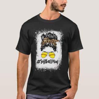 Blekt softball Mamma Life med leopard och Messy T Shirt