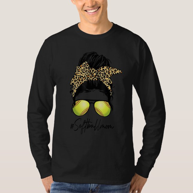 Blekt softball Mamma Life med leopard och Messy T Shirt (Framsida)