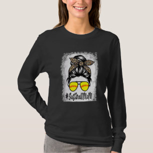 Blekt softball Mamma Life med leopard och Messy T Shirt