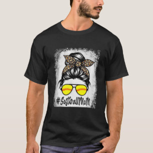Blekt softball Mamma Life med leopard och Messy T Shirt