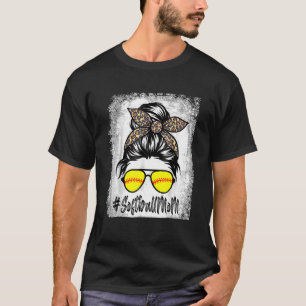 Blekt softball Mamma Life med leopard och Messy T Shirt