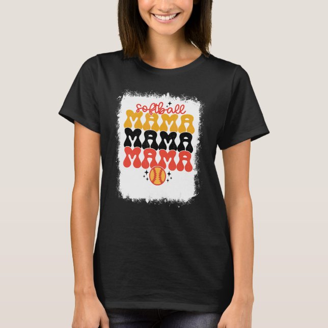 Blekt Softball Mamma Retro Softball Mamma Mor T Shirt (Framsida)