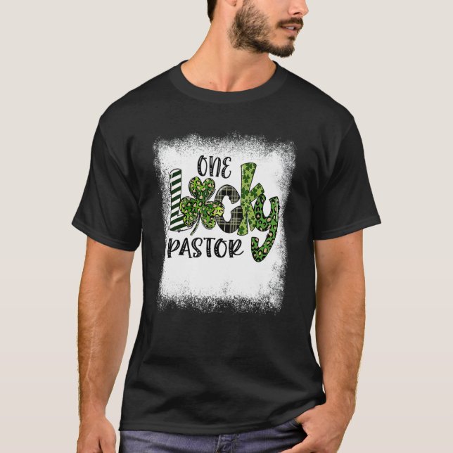 Blekt St patricks day Leopard 1 Lucky Pastor T Shirt (Framsida)