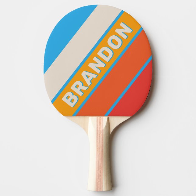 Blekt Surfblått Djärvt Randigt med Namn Pingisracket (Framsidan)