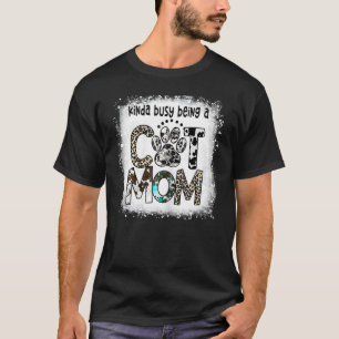 Blekt Upptagen med att Vara en Kattmamma Leopard M T Shirt