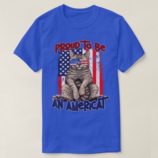 Blekt USA flagga-katt 4:e Juli-prodé som ska vara  T Shirt (Design framsida)
