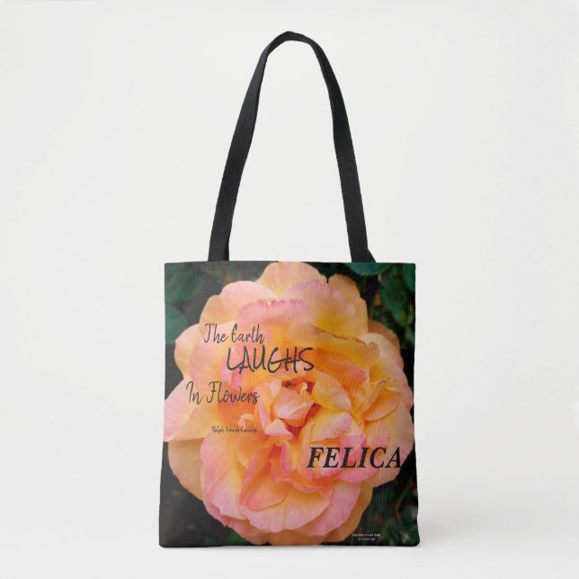 Blend-foto för persikofärgad Gult-Rosa, Ro-blomma Tygkasse (Framsida)