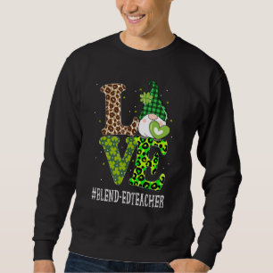 Blend Teacher Kärlek St patricks day Gnome Leopar Lång Ärmad Tröja