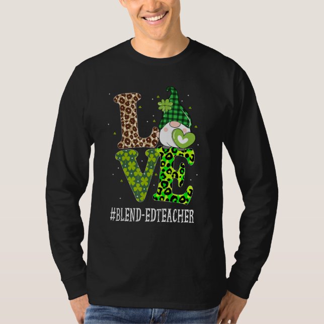 Blend Teacher Kärlek St patricks day Gnome Leopar T Shirt (Framsida)