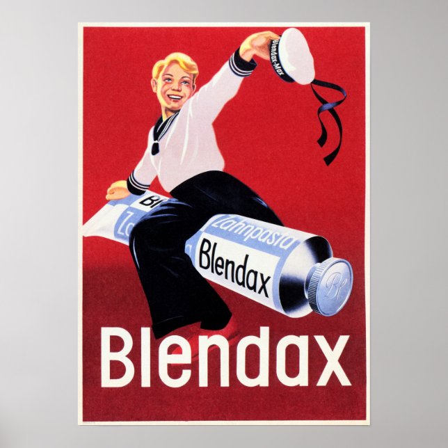 BLENDAX Toothpaste Smilor Sailor Boy Old German Poster (Framsidan)