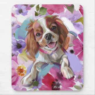 Blenheim Cavalier Blommigt Hund Art Mus-platta Musmatta