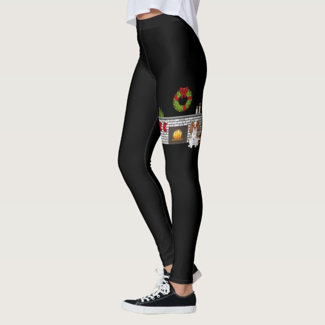Blenheim Cavalier Hund i ett julrum Svart Leggings (Vänster)